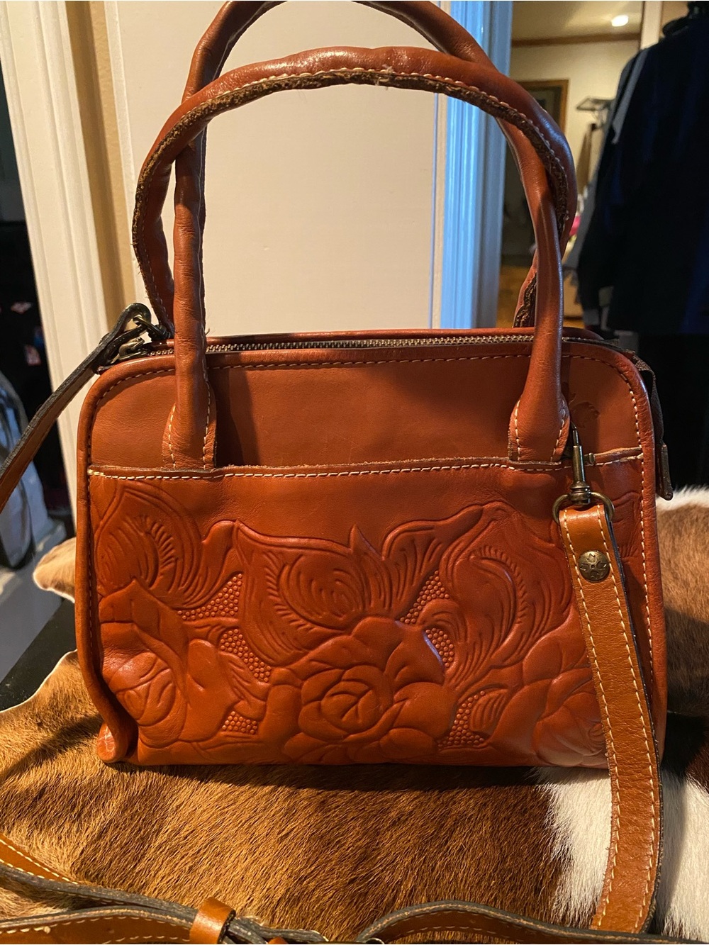 Patricia Nash Floral-Embossed Leather Satchel
